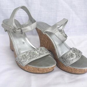 Vintage Silver Embellished Wedge Sandals